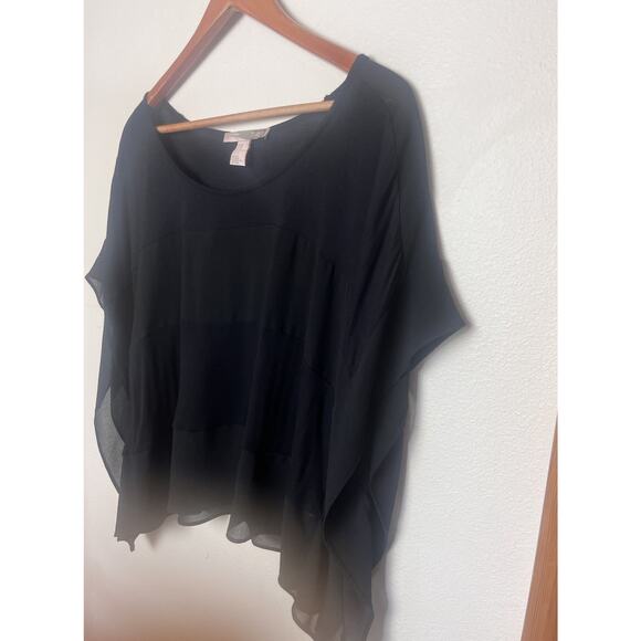 Love 21 Forever 21 Sheer Black Panel Poncho Top Sz Medium Black - Picture 9 of 9
